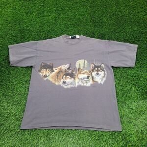 Vintage 1992 Habitat Wolf Pack Shirt XL 24x28 Gray Wilderness